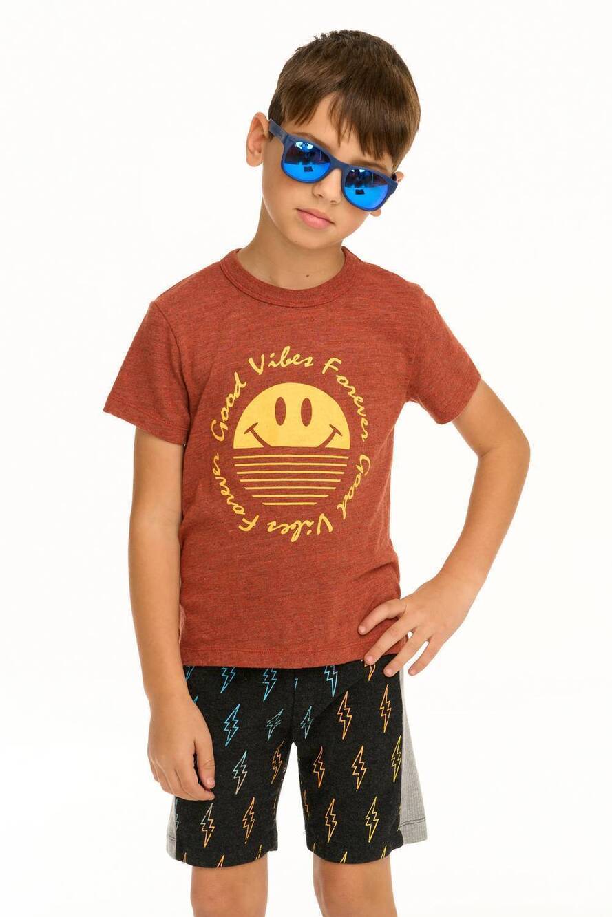 NEW CHASER boys good vibes forever short sleeve tee in burnt brown